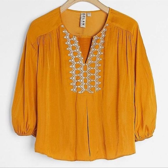 NWT Anthropologie Dolan Left Coast Alvia Peasant Top in Goldenrod Size XS - Picture 10 of 12
